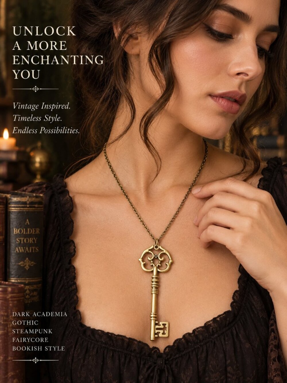 Skeleton Key Necklace Antique Bronze Victorian Gothic Dark Academia Steampunk